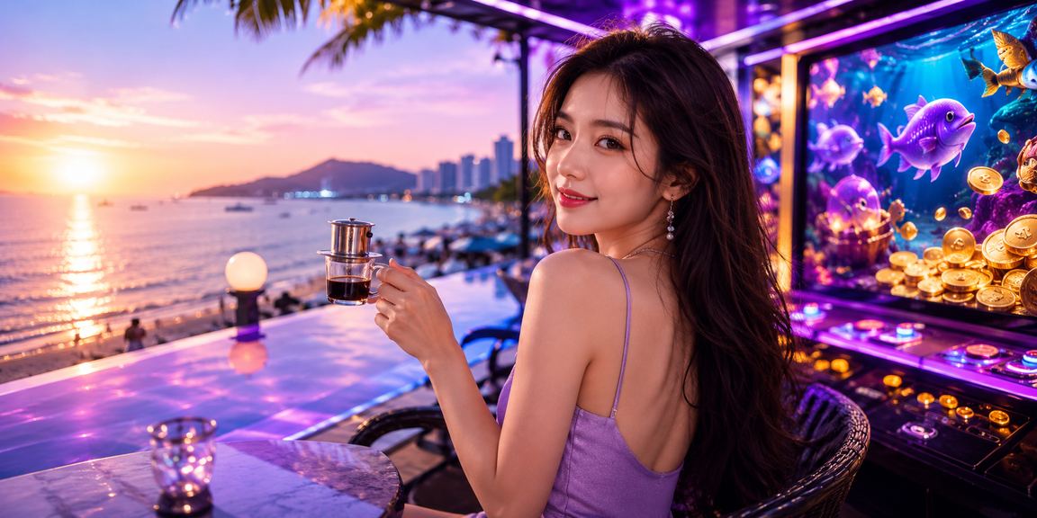 Người dùng Vũng Tàu thư giãn cuối tuần trong quán cà phê ven biển với điện thoại xem kèo cá cược